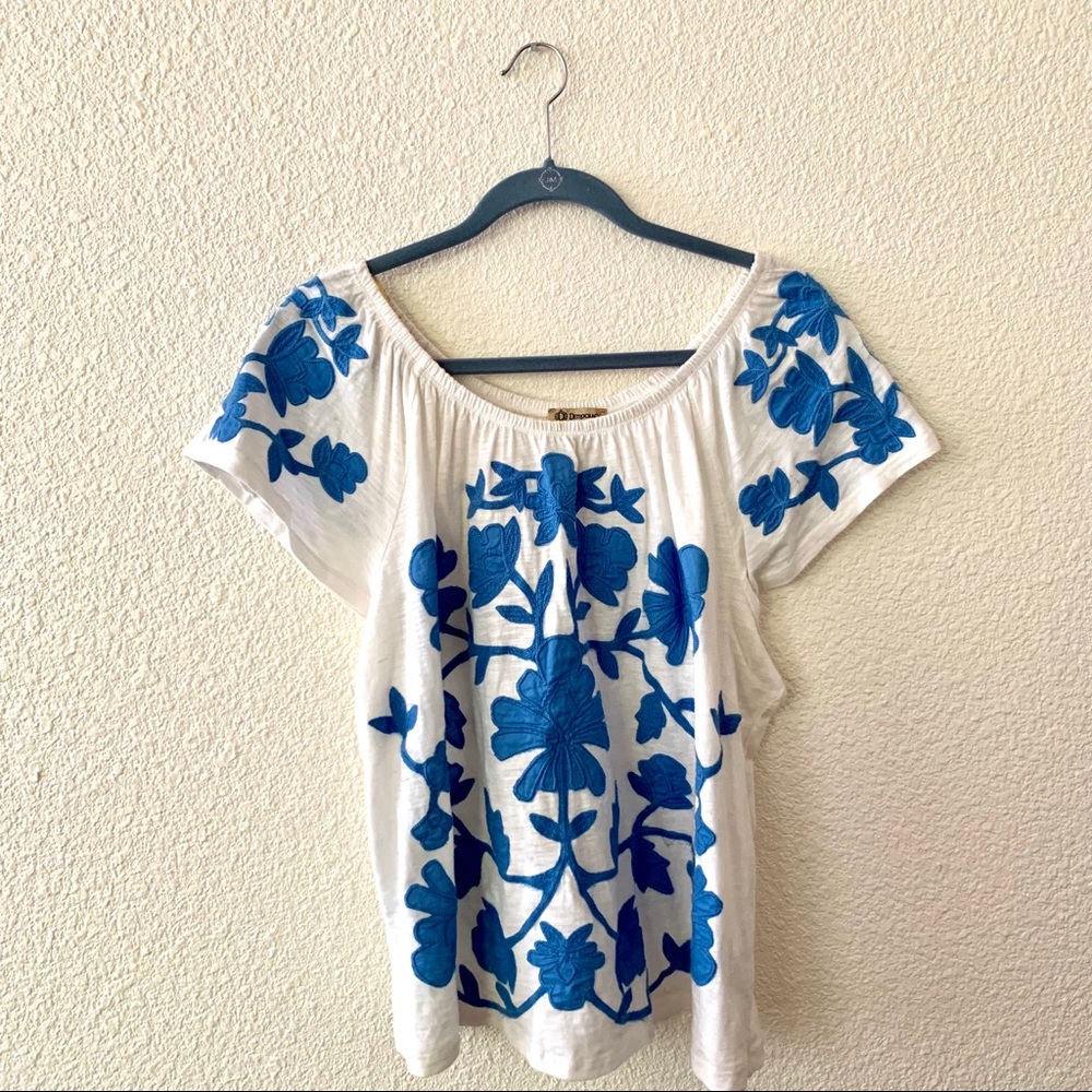 Blue and White Floral Blouse